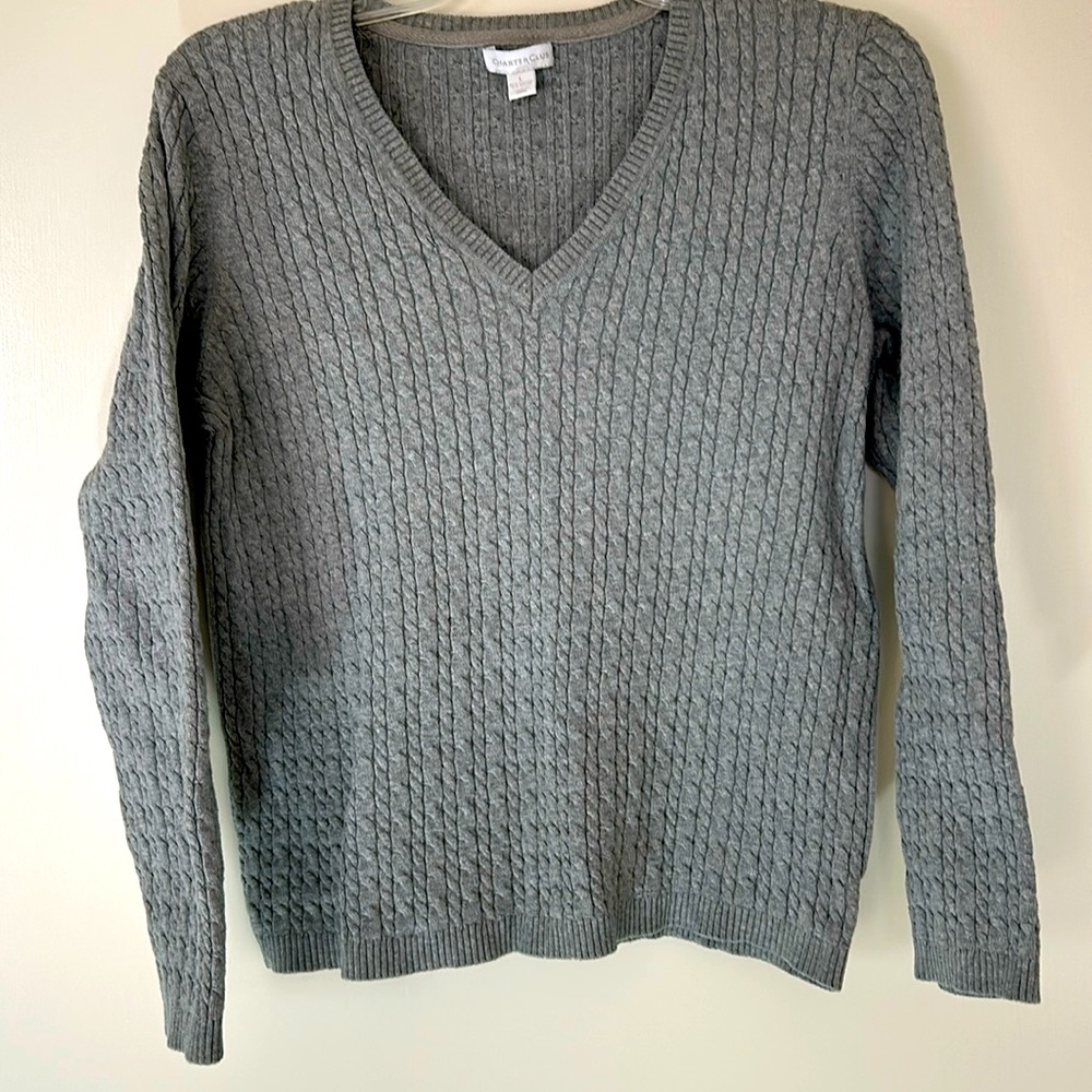Charter Club light grey cabled cotton sweater, size L